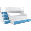 BMS Group Poschodová posteľ s prístelkou MAX 3 rozšírená 200x120 biela - modrá