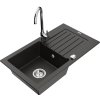 Mexen Pablo, granitový drez 752x436x161 mm, 1-komorový a chrómová batéria Telma, čierna-zlatá metalíza, 6510-75-670200-00