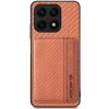 Kožený kryt Carbon Magnetic Wallet na Honor X8a - Hnedá