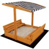 Detské drevené uzatvárateľné pieskovisko s lavičkami a strieškou Baby Mix 120x120 cm modro-biele