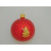 ONREX Vianočná ozdoba sklenená guľa červená/zlatá stromčeky pr. 7 cm