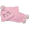 Baby Nellys Zimná čiapka s brmbolcom šál Kitty ružová