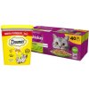 WHISKAS mixovaný výber v želé 40 x 85 g & DREAMIES Mega Box 350 g - doplnkové krmivo pre dospelé mačky s lahodným syrom