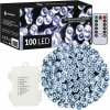 SPRINGOS LED svetelná reťaz - 10m, 100LED, 8 funkcií, ovládač, 3xAA, IP44, studená biela
