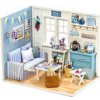 KIK Drevený domček pre bábiky obývacia izba LED DIY model 3016