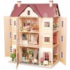 Drevený domček pre bábiku Fantail Hall Tender Leaf Toys 3 poschodový s terasami s rastlinami a lavičkou