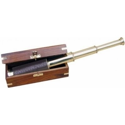 Sea-club Telescope brass with leather handle in wooden box