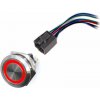 LED vodotesný spínač 30mm bez aretácie - červené podsvietenie, 12 - 24V