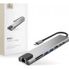 TECH-PROTECT HB09 adaptér HUB 8 v 1, Type-C + USB-A 3.0 + USB-C 3.0 + HDMI 4K 60 Hz + SD/TF + PD100W + RJ45 1000 Mb/s, vesmírne sivá (5906302340033)