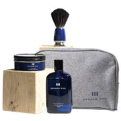 Graham Hill Shaving Brush + Casino Shaving Soap Bar 85 g + Mirabeau po holení Tonic 100 ml + kozmetická taška darčeková sada