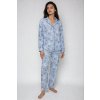Klasické dámske pyžamo Boyfriend Fit modré s listami S