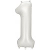 Fóliový balón s číslom 1 - Strieborný saténový 86cm (Narodeninový fóliový balón číslo jeden, s jemným saténovým efektom, vhodný na plnenie vzduchom aj héliom.)