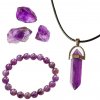 Ametystový set 3: náhrdelník, náramok, kryštál