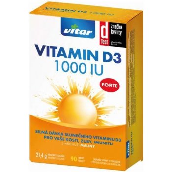 Revital Vitamín D3 FORTE 1 000 IU tbl s príchuťou maliny 90 ks