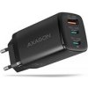 AXAGON ACU-DPQ65, GaN nabíjačka do siete 65W, 3x port (USB-A + dual USB-C), PD3.0/QC4+/PPS/Apple, čierna