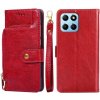 Peňaženkové kožené puzdro Zipper Bag na Honor X8 5G/X6 - Červená