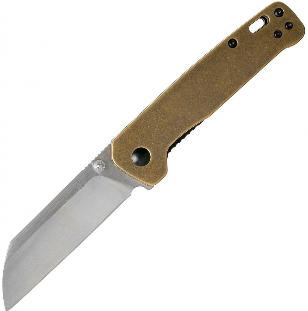 QSP Knife Penguin, Satin D2 Blade, Stonewash Brass Handle QS130-F
