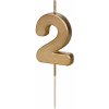 Sviečka PartyDeco Číslo 2 gold 4,5cm