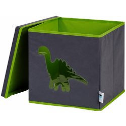 Špecifikácia !!!n STORE !T Úložný box s vekom s okienkom dinosaura - šedý,  30x30x30 cm - Heureka.sk