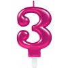 Amscan Narodeninová sviečka 3 - magenta 8 cm 1 ks