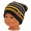 BABY NELLYS Jarná/jesenná prúžkovaná čiapka - grafit/sivá/žltá