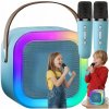 Karaoke reproduktor 2 mikrofóny Bluetooth USB karta Modré LED svetlá