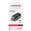 Nabíjačka do auta / adaptér SWISSTEN - 2x USB-C - 45W - kov - mini dizajn - čierna
