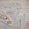 Rebrované body s golierom legíny a čelenka 3D bavlna pudrová