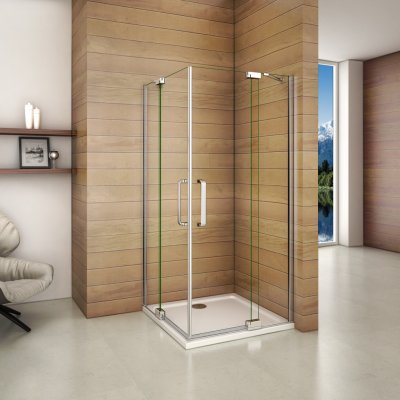 H K Štvorcový sprchovací kút AIRLINE R101, 100x100 cm, s dvomi jednokrídlovými dverami s pevnou stenou, rohový vstup vrátane sprchovej vaničky z liateho mramoru