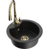 Mexen Diego, 1-komorový granitový drez 488x488x167 mm a drezová batéria Savita, čierna-strieborná metalíza, 6512-73-672601-50