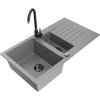 Mexen Matias, granitový drez 900x505x200 mm, 1,5-komorový a čierna batéria Telma, šedá, 6502-71-670200-70-B