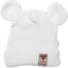 Pletená bavlněná čiapka s uškami, dvojvrstvová, Hand Made Baby Nellys, biela, veľ. 68/74, 68/74 (6-9m)