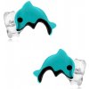Šperky eshop - Strieborné náušnice 925, svetlomodrý delfínik s čiernym očkom a bruškom I23.3