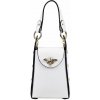 Malá biela imidžová kožená kabelka do ruky s brošňou