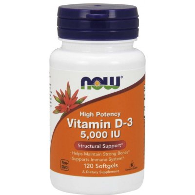 NOW Foods Vitamín D3, 5000 IU, 120 softgel kapsúl