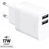 FIXED Sieťová nabíjačka s 2xUSB výstupom 17W Smart Rapid Charge, biela FIXC17N-2U-WH - Univerzálny USB adaptér