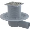 AlcaPlast APV101 - Podlahová vpusť 105×105/50 mm bočná, mriežka nerez, vodná zápachová uzávera
