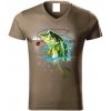 Rybárske tričko V ryba - Army, L