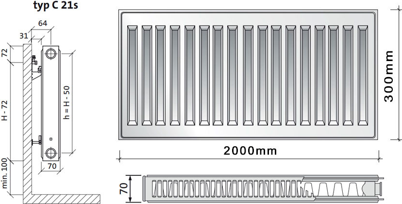 Purmo C21s 300 x 2000