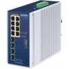 Planet IGS-1000-8UP4X priemyselný L2 switch, 8x1Gb, 4x10Gb SFP+, 8x PoE 802.3bt 240W, -40 ~ 75 ° C, dual 48-54VDC, IP30, fanless