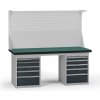 Pracovný stôl do dielne G8 s nadstavbou, 1800 x 750 x 800 mm, 2x kontejner, 10 zásuviek, grafit