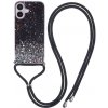 AppleMix Kryt pre Apple iPhone 16 - Trblietky + šnúrka - Plast / guma - Čierny