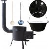 Perfect Cauldron kotlík na guláš smalt 1,2 mm 30 l, Perfect Cauldron pokrievka smalt 50 cm, Perfect Cauldron žiaruvzdorná kotlina 45 cm PLUS 600, naberačka antikor INOX, vareška 50 cm SMREK