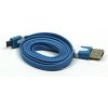 Logo USB kábel (2.0), USB A samec - microUSB samec, 1m, plochý, modrý, blister, DOPRODEJ