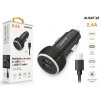 Nabíjačka do auta Aligator s USB-C káblom a 2xUSB výstupom 2.4A, čierna