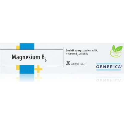 Generica Magnesium B6 tablety na podporu zníženia únavy a vyčerpania, pre normálny stav zubov, kostí a svalov 20 tbl