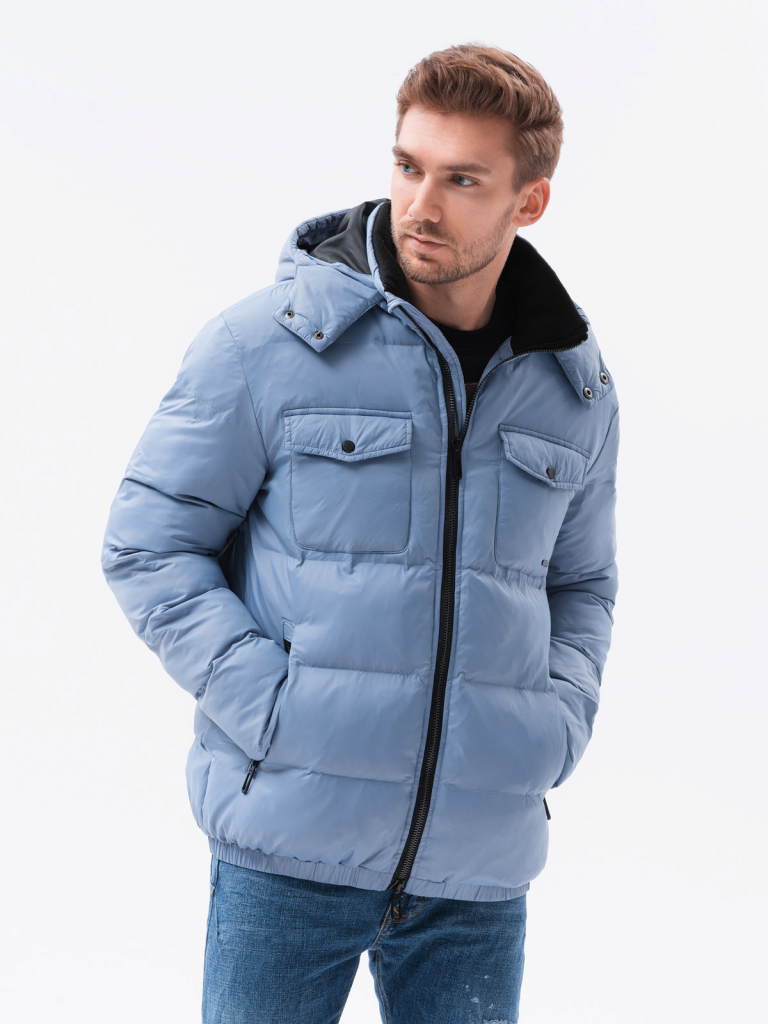 Ombre Clothing pánska zimná bunda Rudolph světle modrá C518