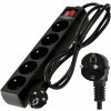 BERGE Predlžovačka -5 zásuviek - 1,5 m - čierna s vypínačom