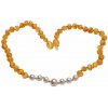 Nefertitis Jantárové korálky pre deti satinované medové s perlami NF55035 - délka cca 32 cm