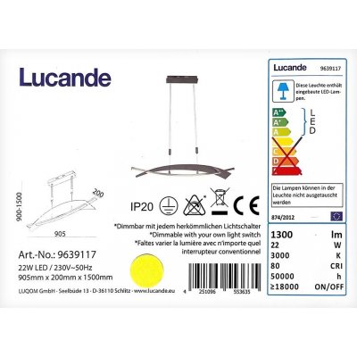 Lucande Lucande - LED Stmievateľný luster na lanku MARIJA LED/22W/230V LW0412 + záruka 3 roky zadarmo